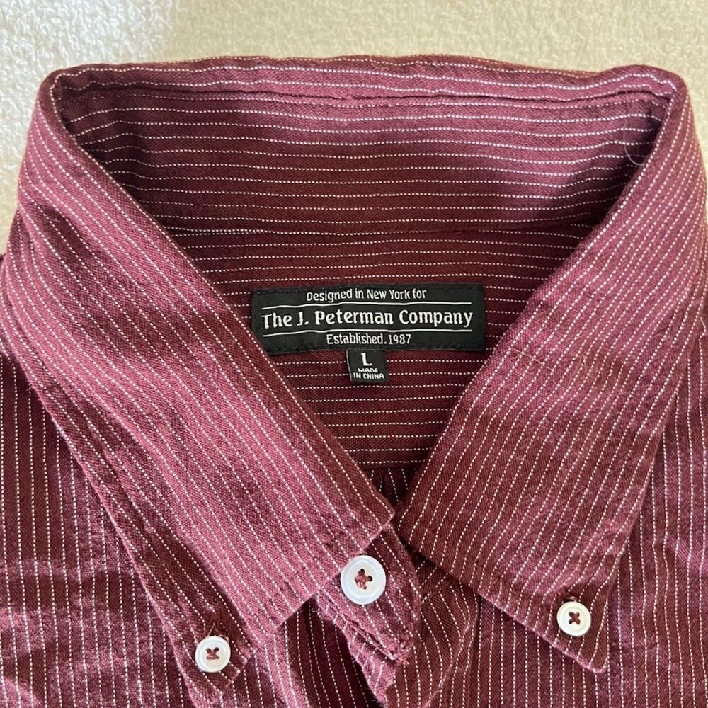 Men's J Peterman Company Shirt Dark Red w/ White Stripes, Size L - Picture 2 of 8